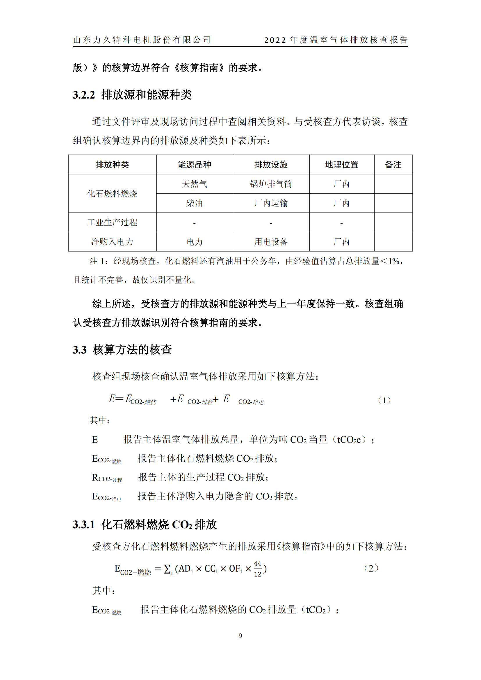 力久電機(jī)溫室氣體排放核查報(bào)告